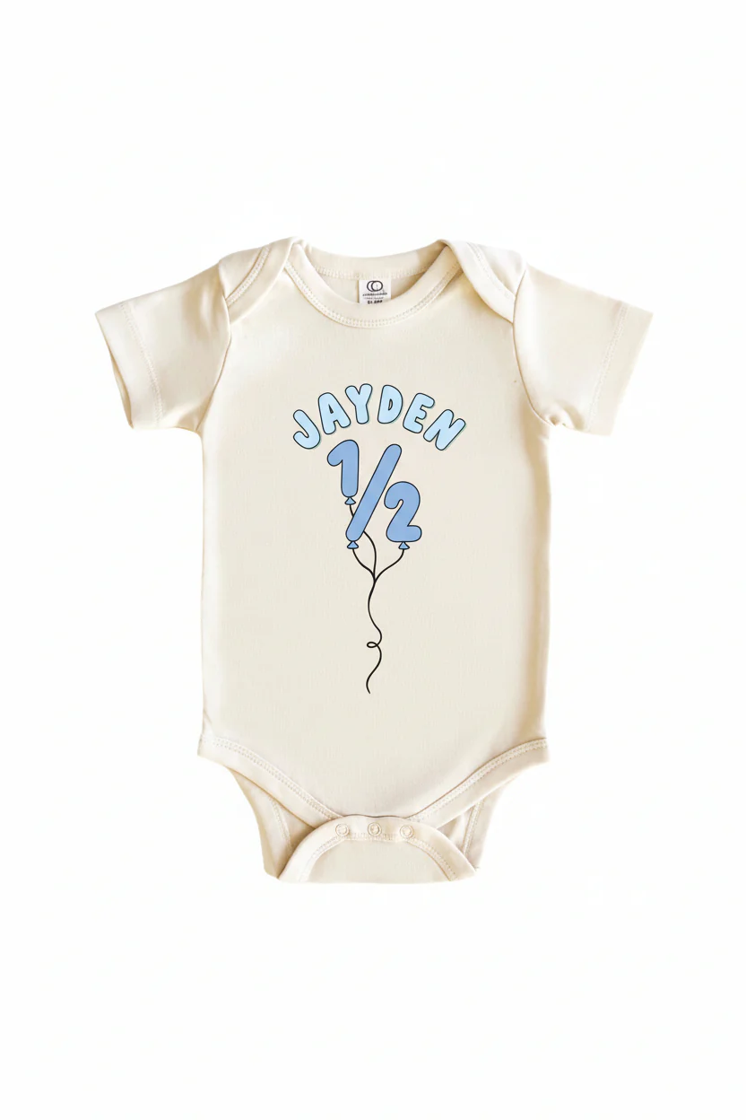 Personalized Blue Birthday Graphic Bodysuit & Kids Tee | Natural - Image 2