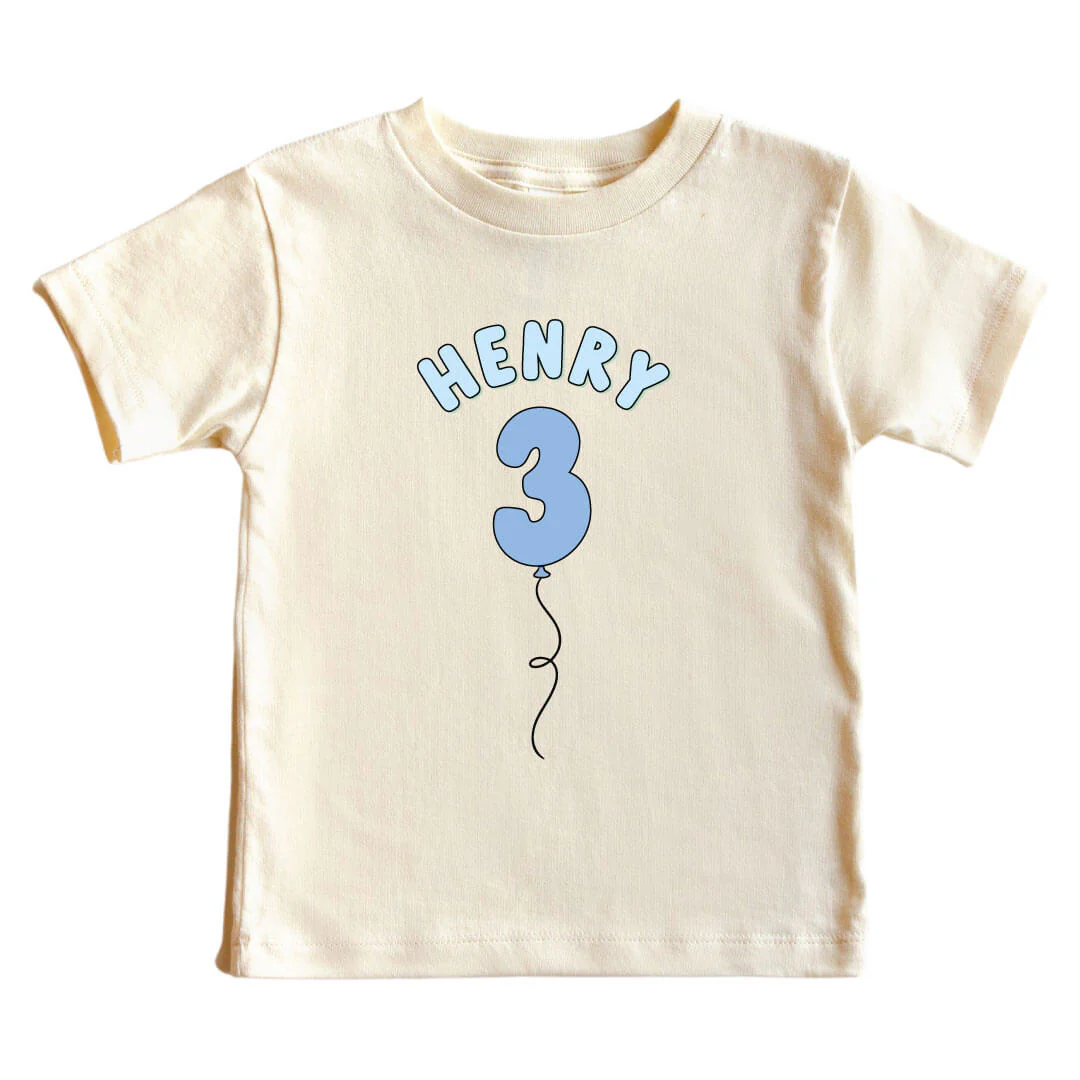 Personalized Blue Birthday Graphic Bodysuit & Kids Tee | Natural - Image 6