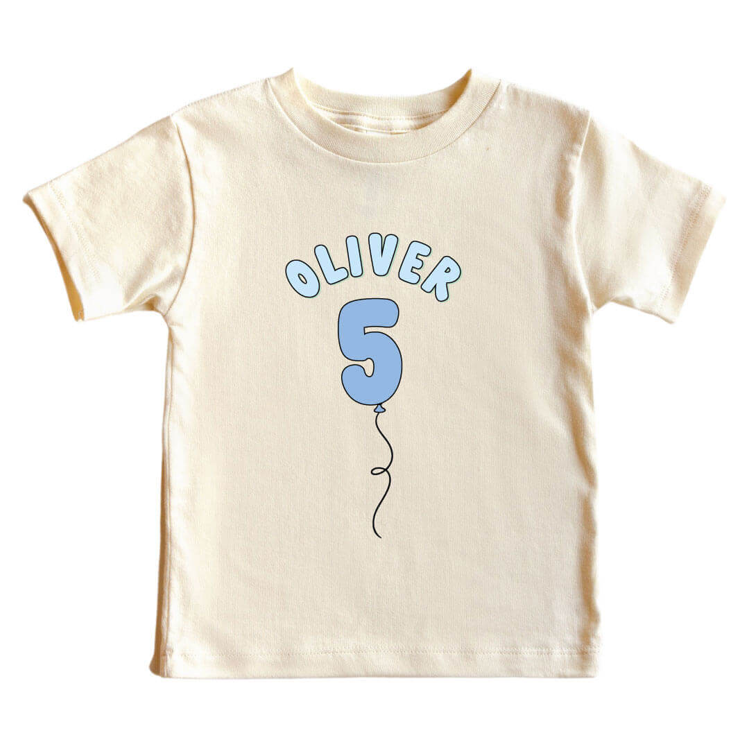 Personalized Blue Birthday Graphic Bodysuit & Kids Tee | Natural - Image 8