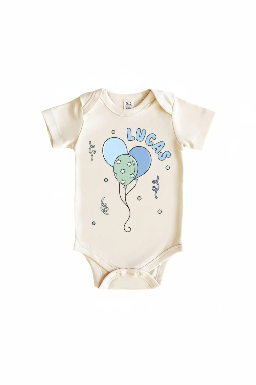 Personalized Blue Party Time Graphic Bodysuit & Kids Tee | Natural - Image 2