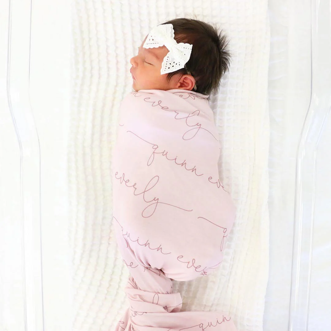 Personalized Blush Baby Name Swaddle Blanket - Image 6
