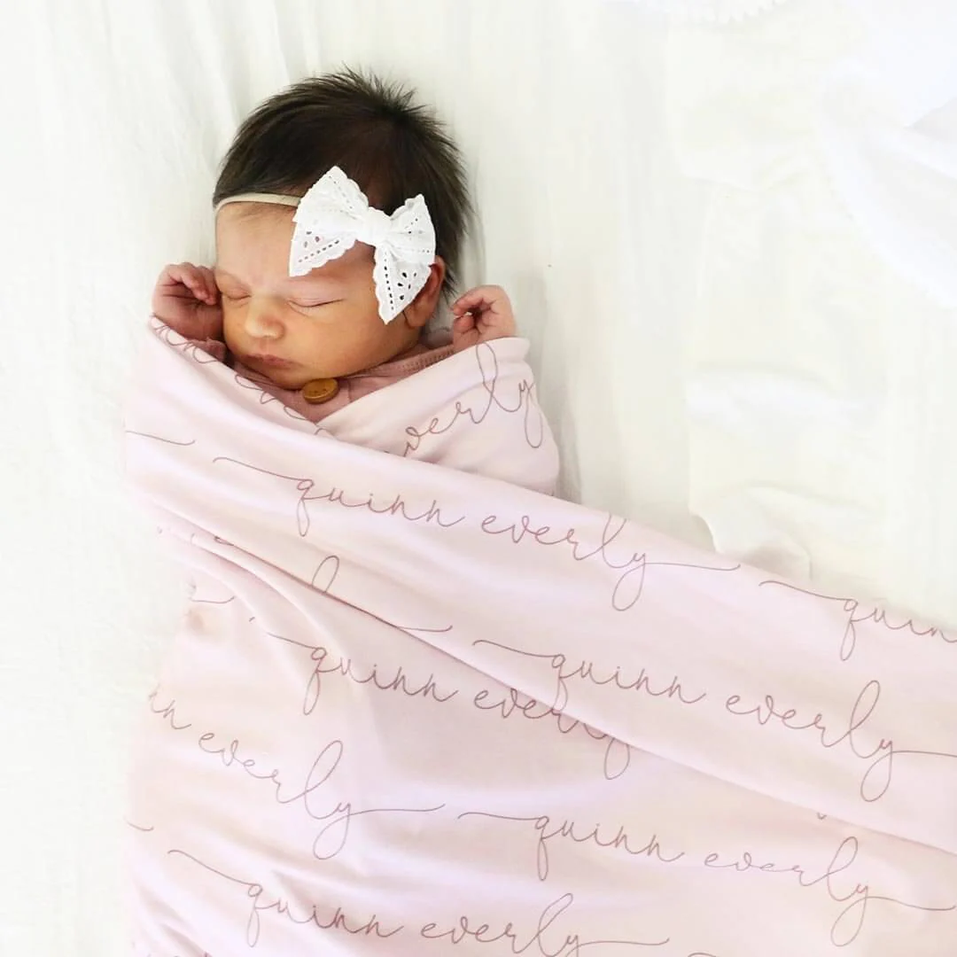 Personalized Blush Baby Name Swaddle Blanket - Image 7