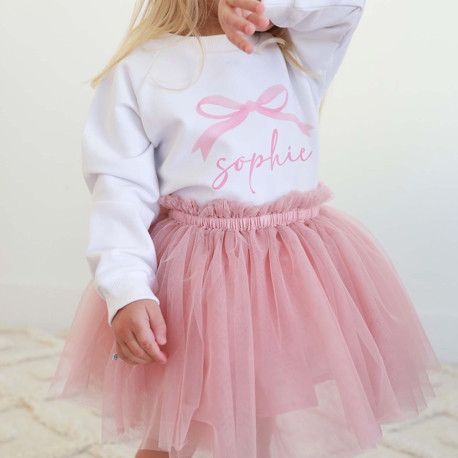 Personalized Bow Kids Graphic Sweatshirts | White - Image 3