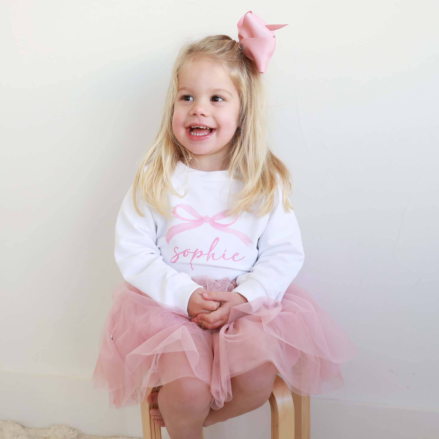 Personalized Bow Kids Graphic Sweatshirts | White - Image 6