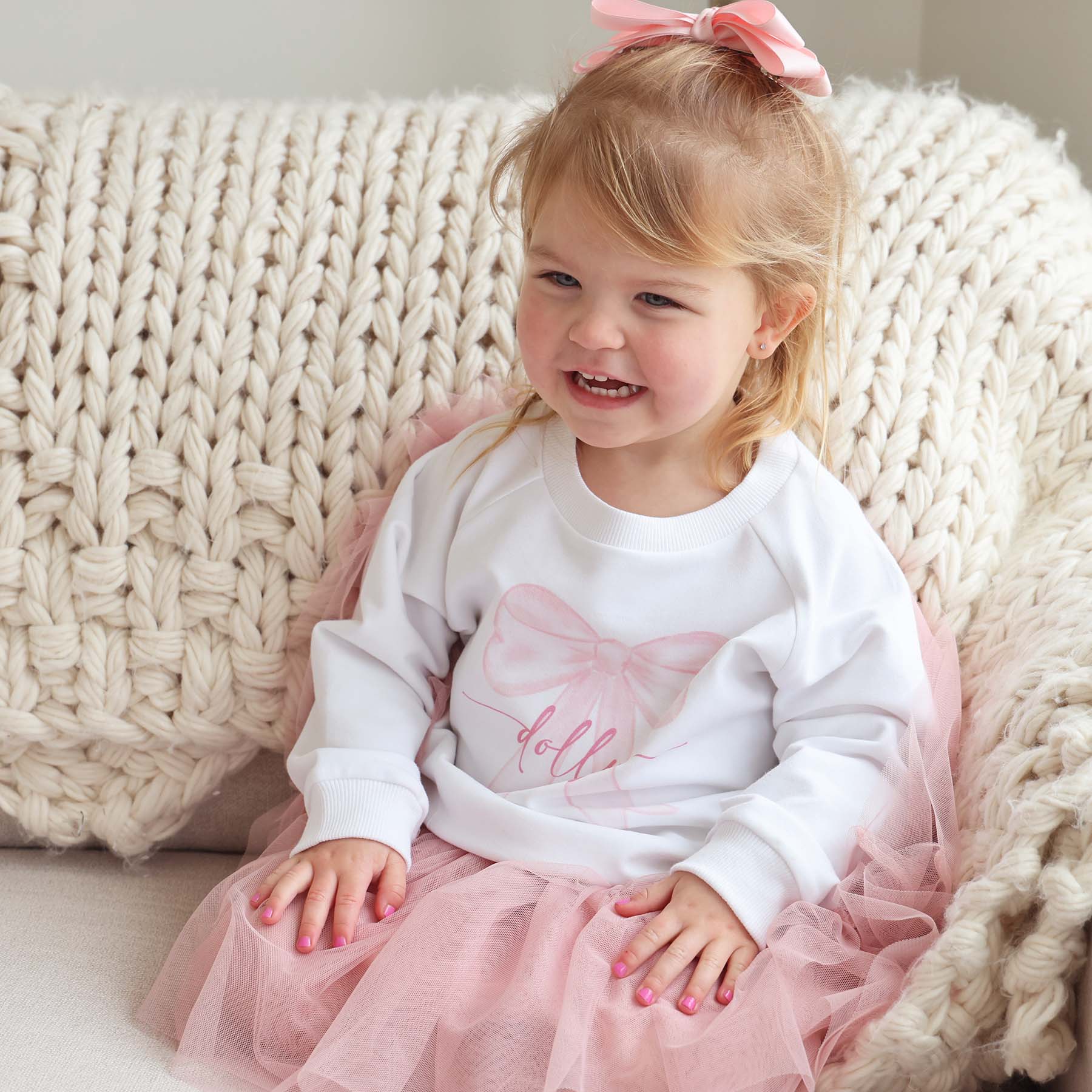 Personalized Bow Kids Graphic Sweatshirts | White - Image 8
