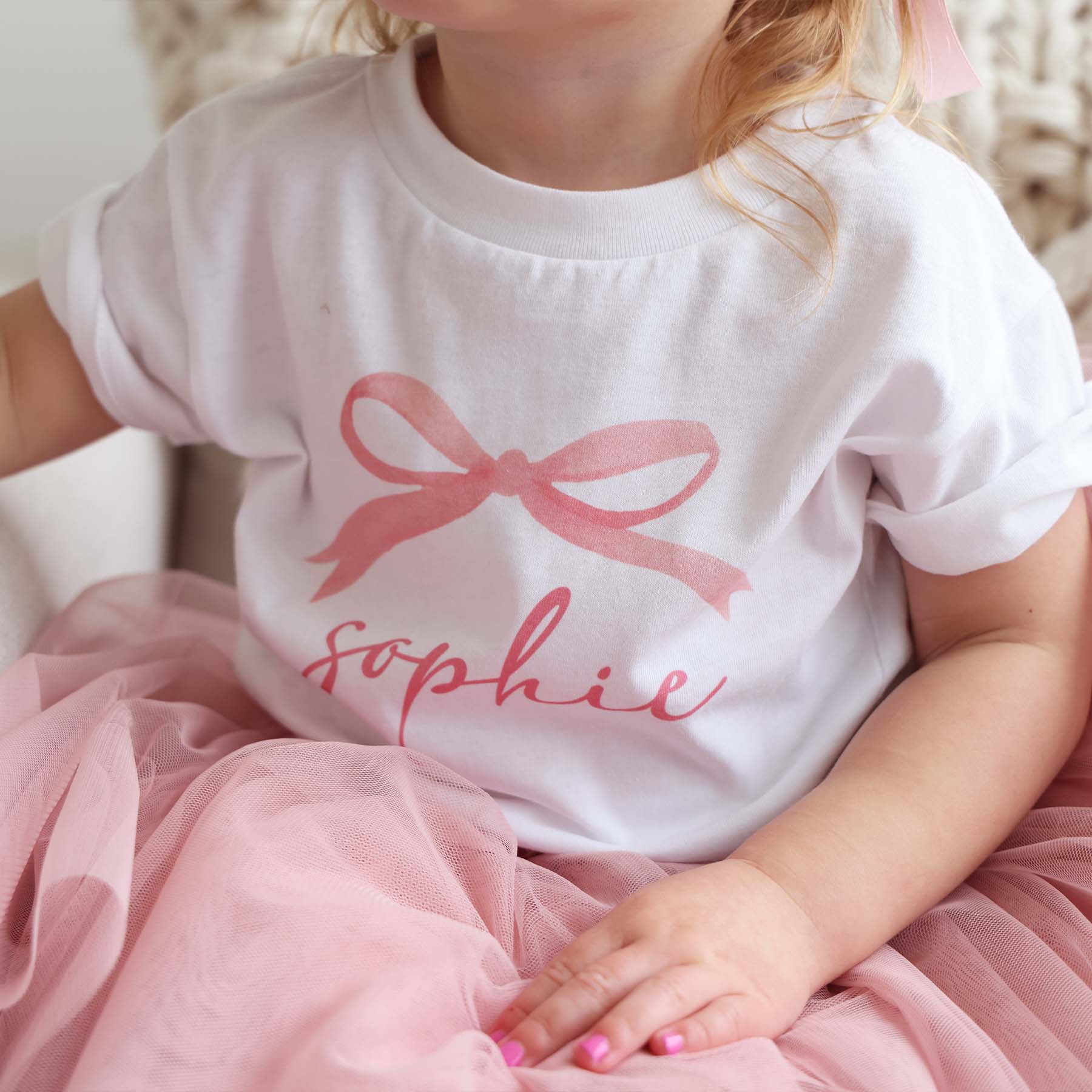 Personalized Bow Kids Graphic Tee | White - Image 3