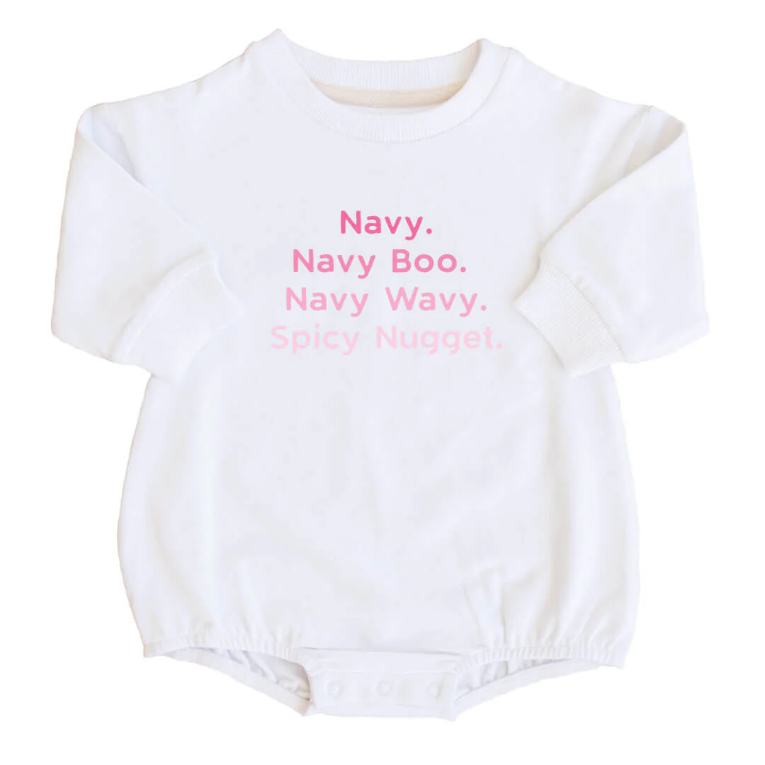 Personalized Bright Pink Nickname Graphic Sweatshirt Bubble Romper | White
