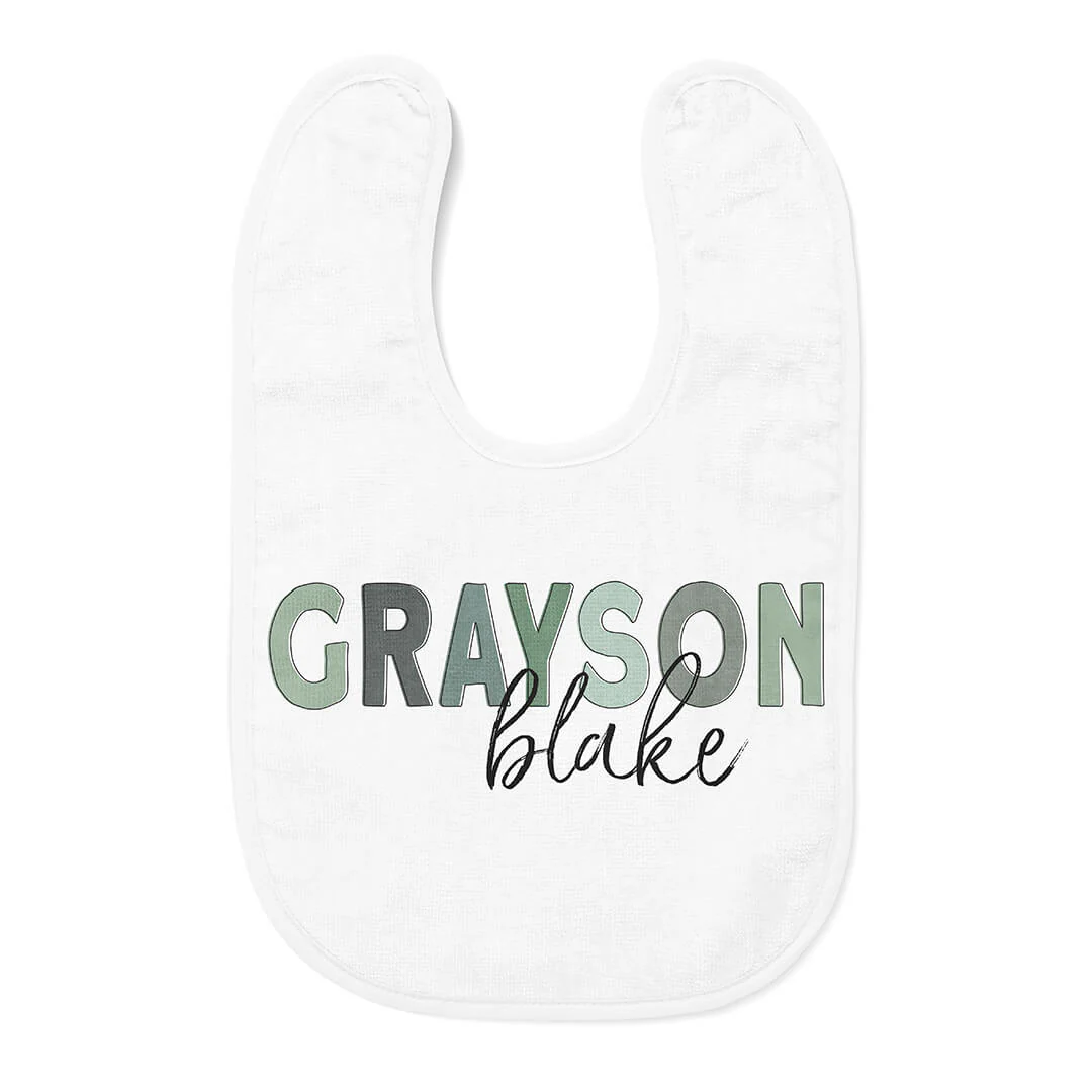 Personalized Color Block Baby Name Bib | Gradient Greens - Image 2