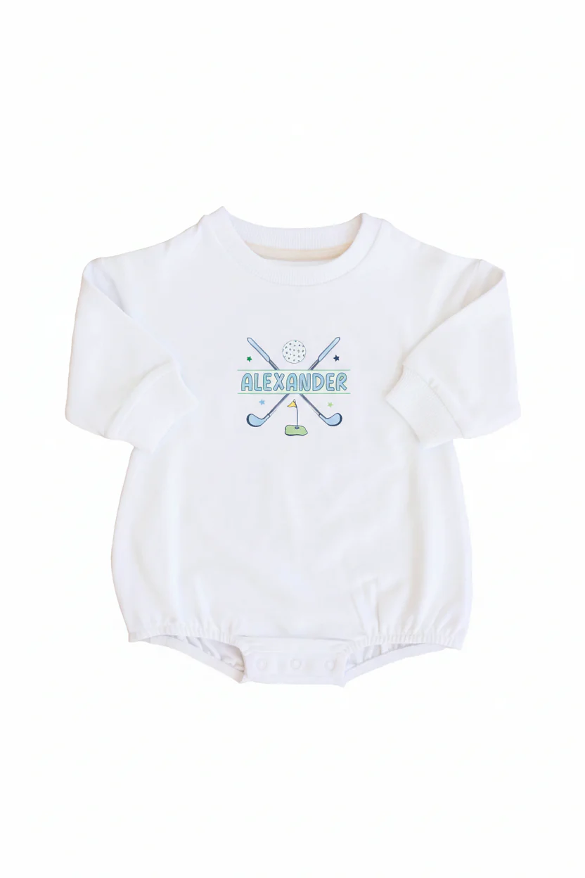 Personalized Country Club Cuties Graphic Sweatshirt Bubble Romper | White