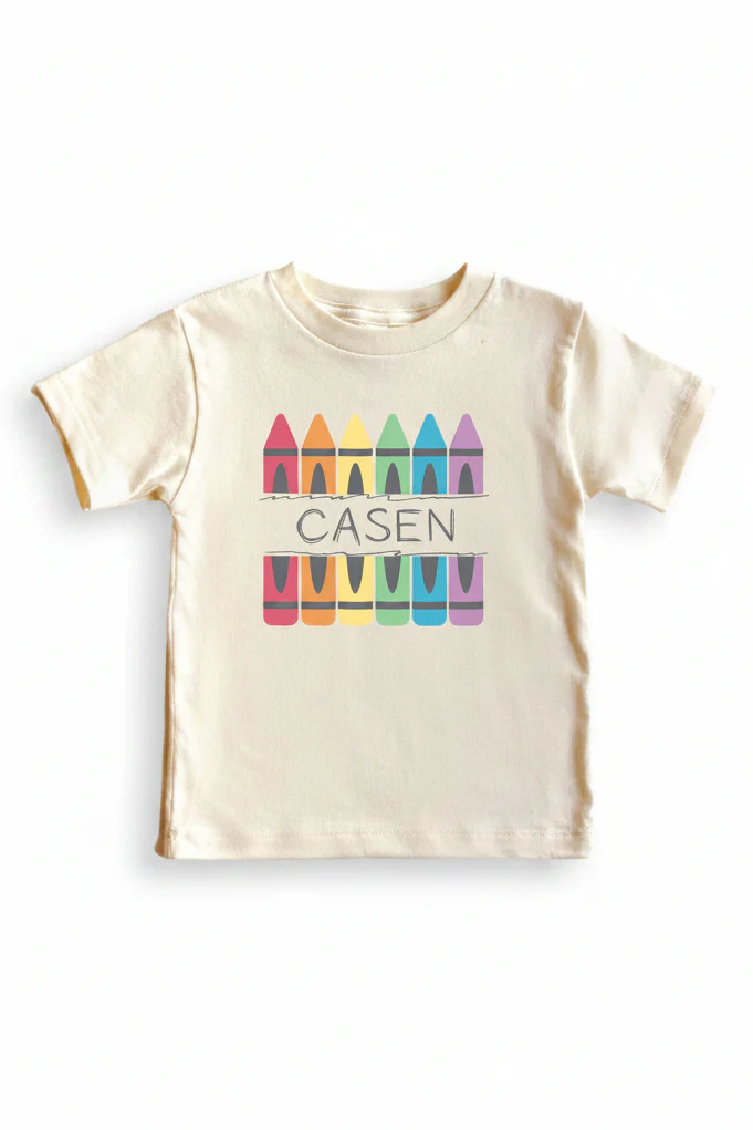 Personalized Crayons Kids Graphic Tee | Natural - Image 4