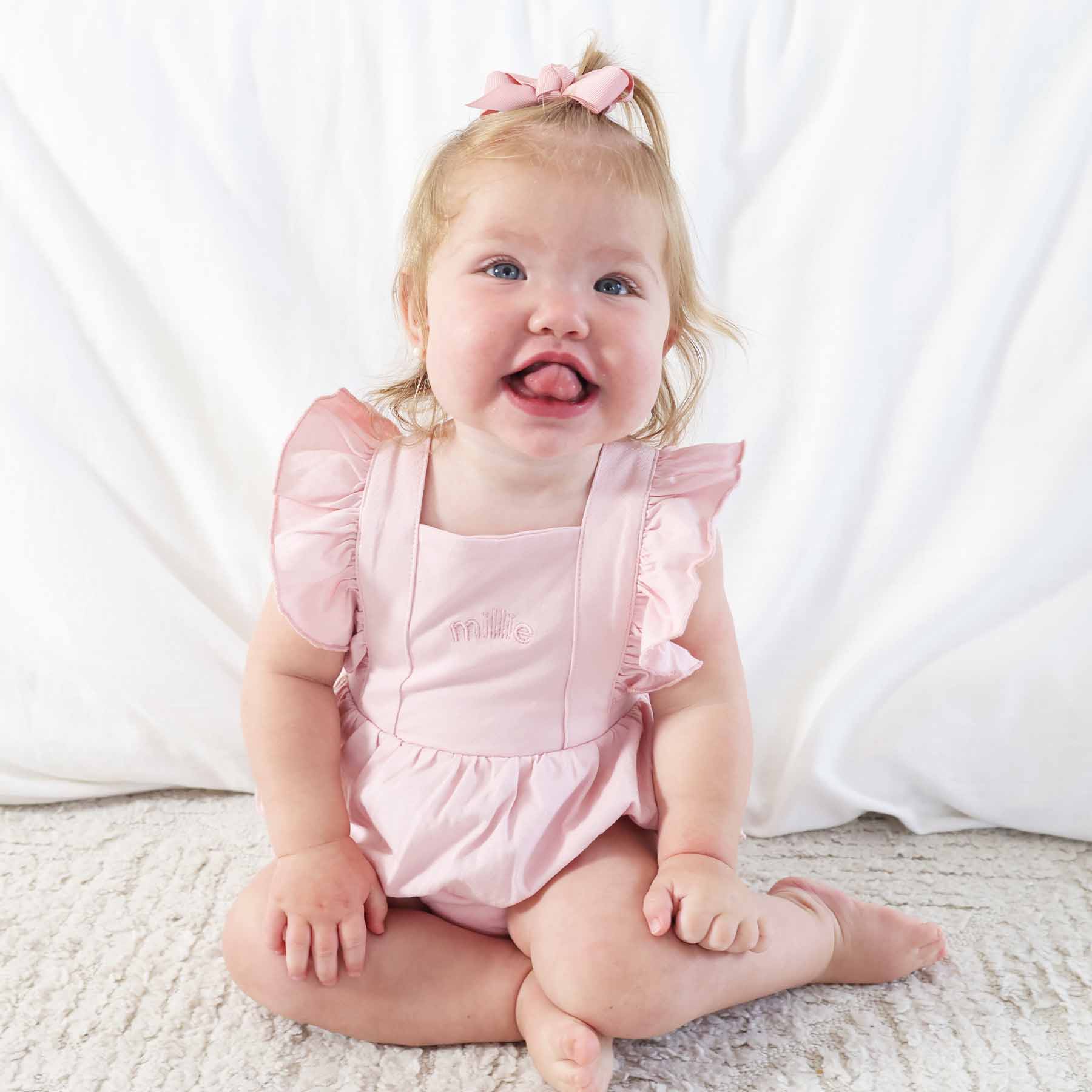Embroidered Cross Back Ruffle Bubble Romper - Image 10
