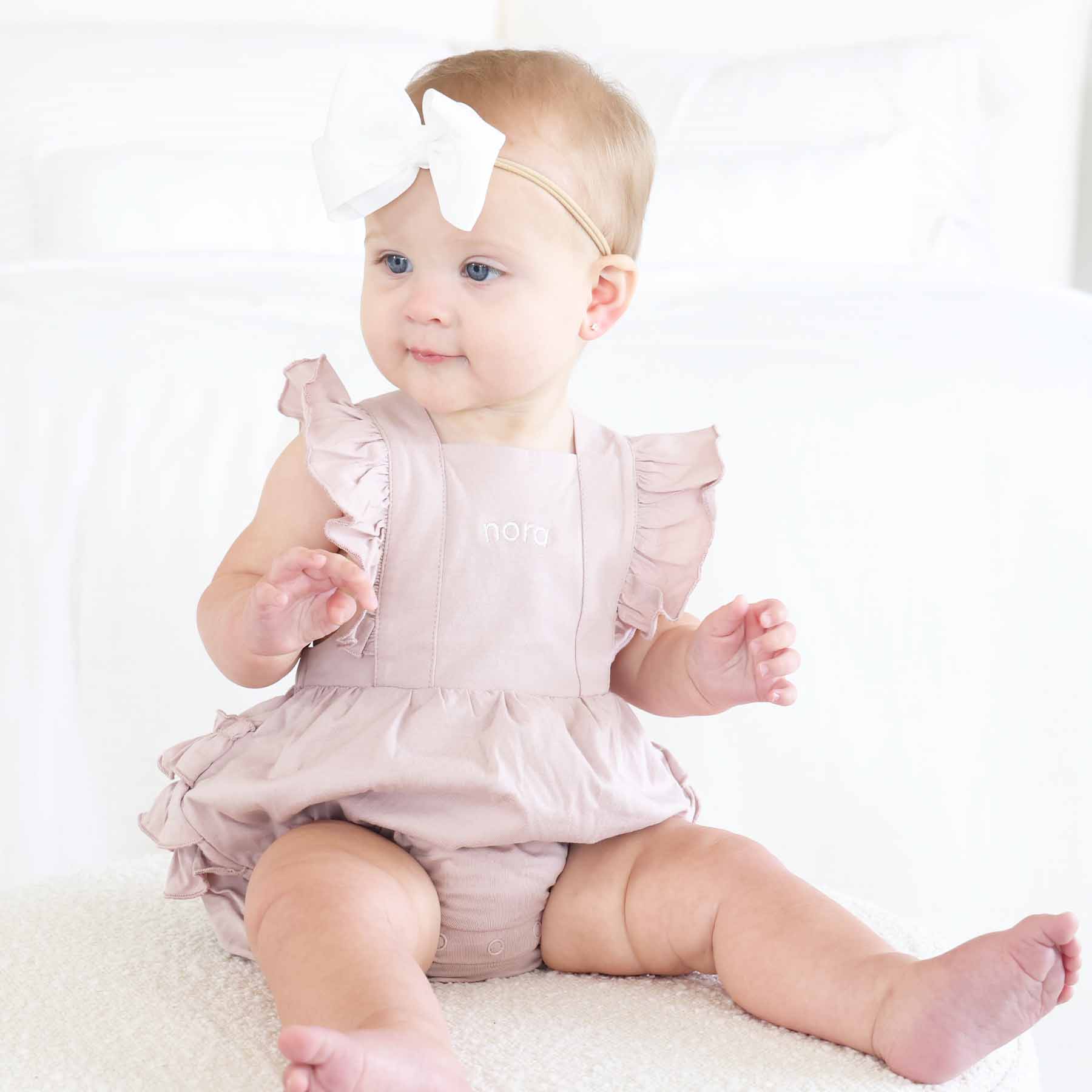 Embroidered Cross Back Ruffle Bubble Romper - Image 16