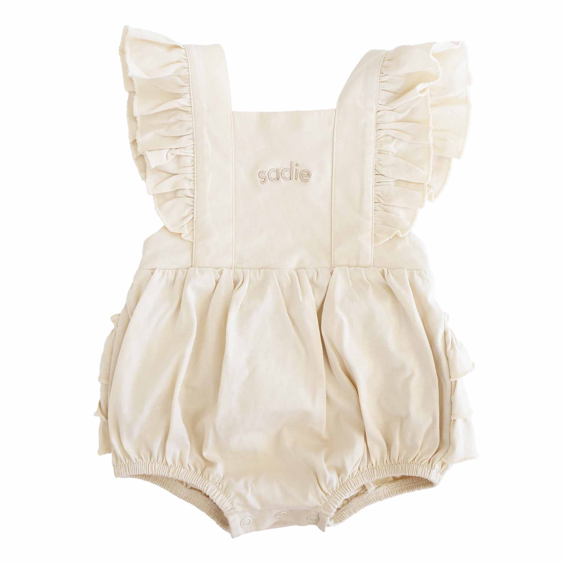 Embroidered Cross Back Ruffle Bubble Romper - Image 2
