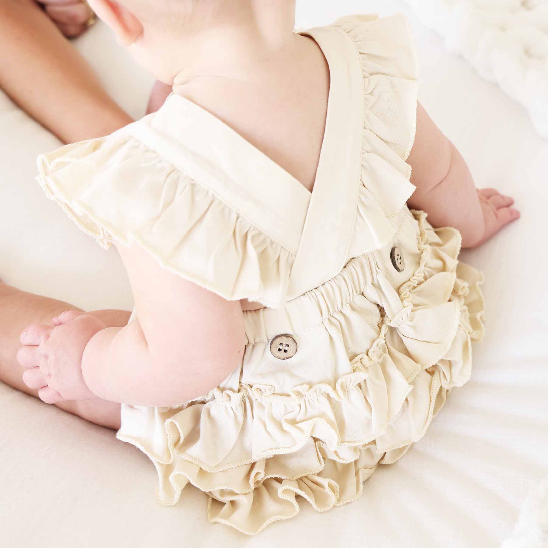 Embroidered Cross Back Ruffle Bubble Romper - Image 4
