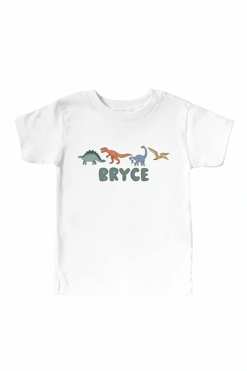 Personalized Dinos Kids Graphic Tee | White - Image 3