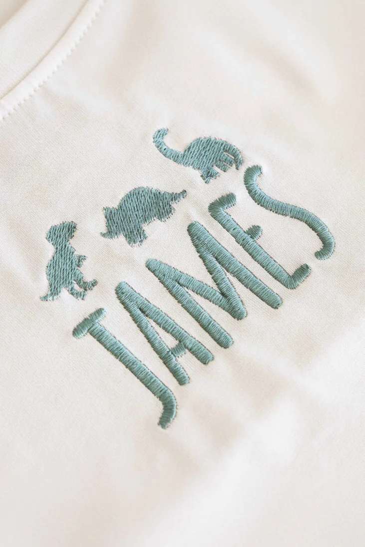Embroidered Dinosaur Long Sleeve Bubble Romper | Natural - Image 4