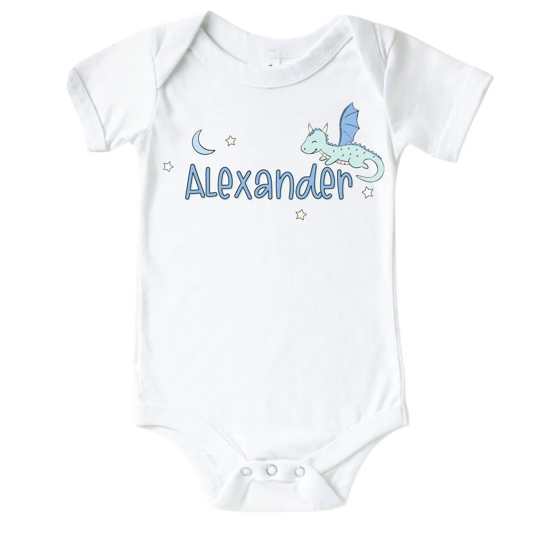 Personalized Dragon Adventure Blue Graphic Bodysuit & Kids Tee | White - Image 2