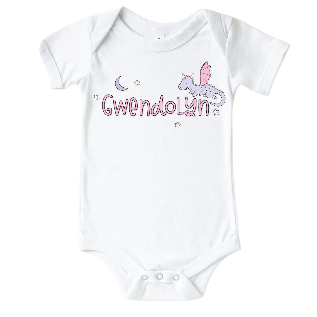 Personalized Dragon Adventure Pink Graphic Bodysuit & Kids Tee | White - Image 2