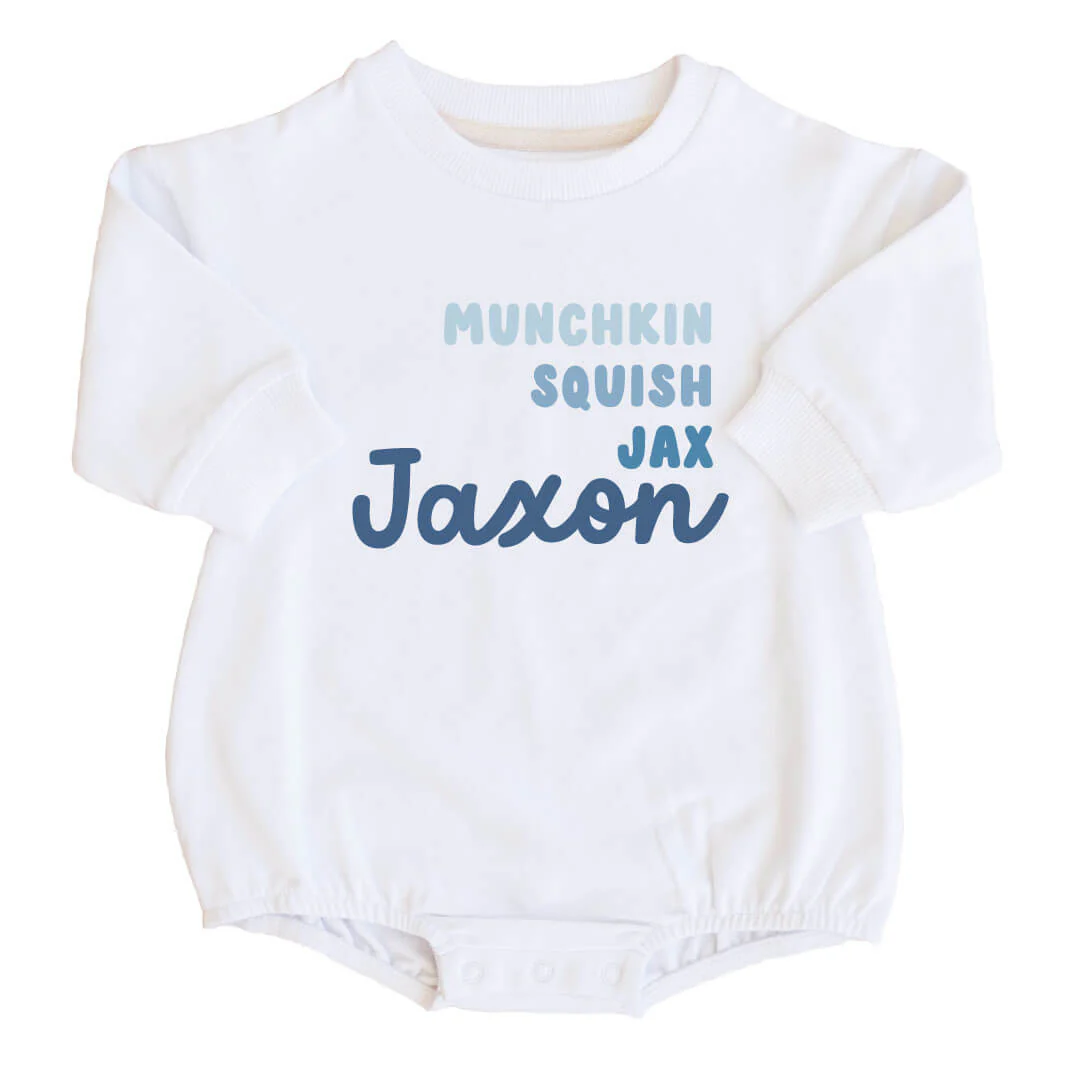 Personalized Dusty Blue Nickname Graphic Sweatshirt Bubble Romper | White - Image 2