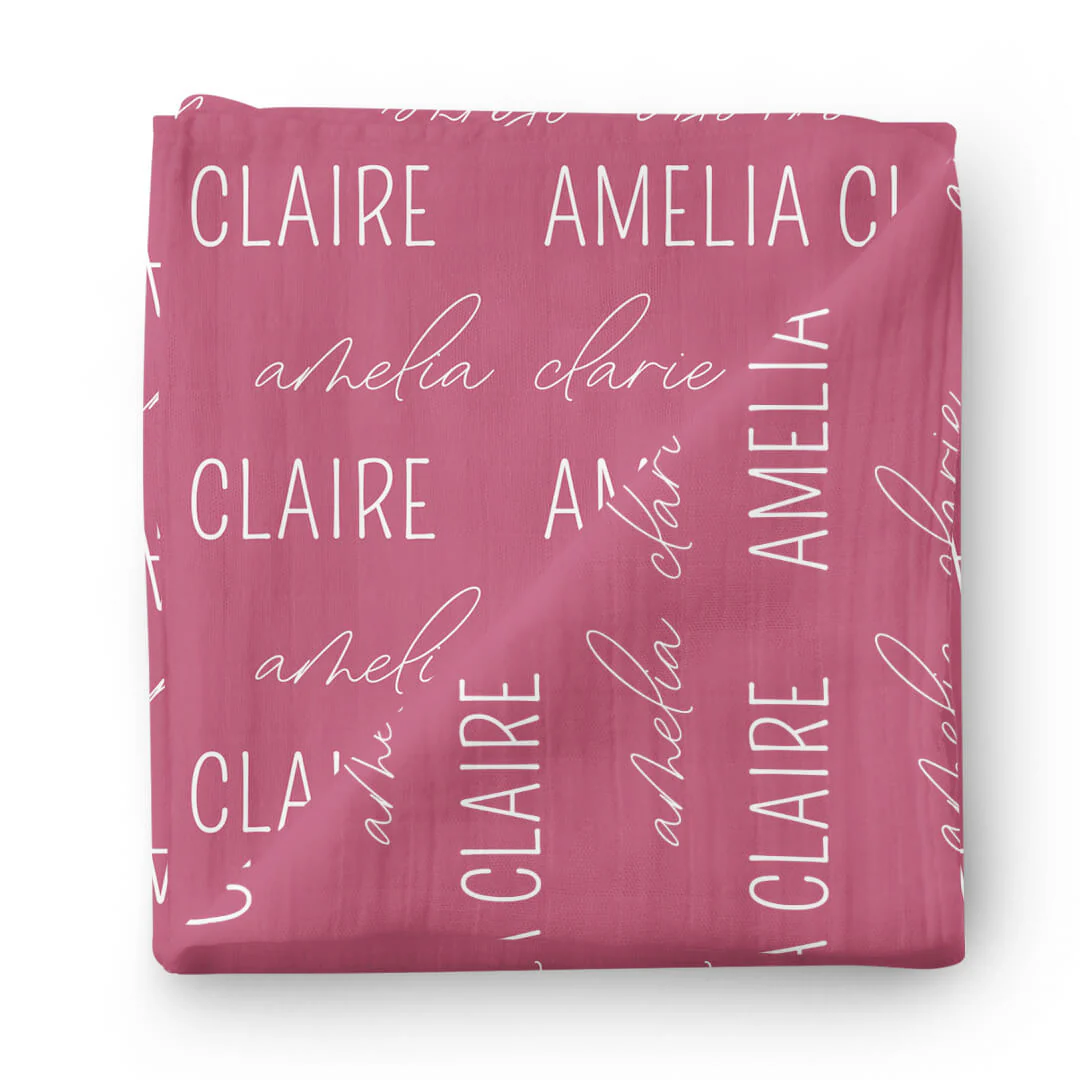 Personalized Dusty Rose Baby Name Swaddle Blanket - Image 2