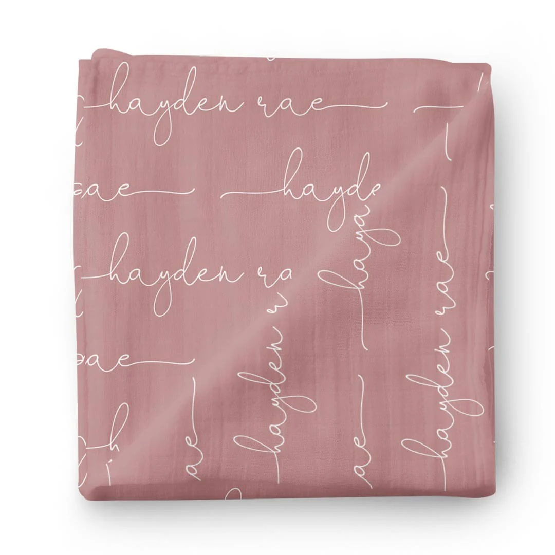 Personalized Light Dusty Rose Baby Name Swaddle Blanket - Script - Image 2