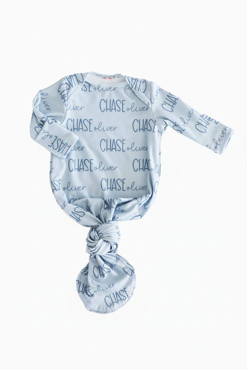 Personalized Font Duo Newborn Baby Knot Gown | Best Selling Blues - Image 2