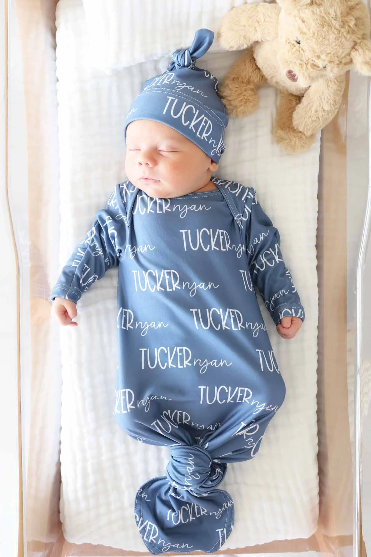 Personalized Font Duo Newborn Baby Knot Gown | Best Selling Blues - Image 7