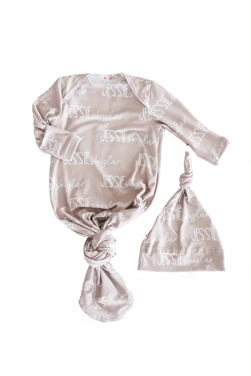 Personalized Font Duo Newborn Baby Knot Gown | Best Selling Neutrals - Image 11