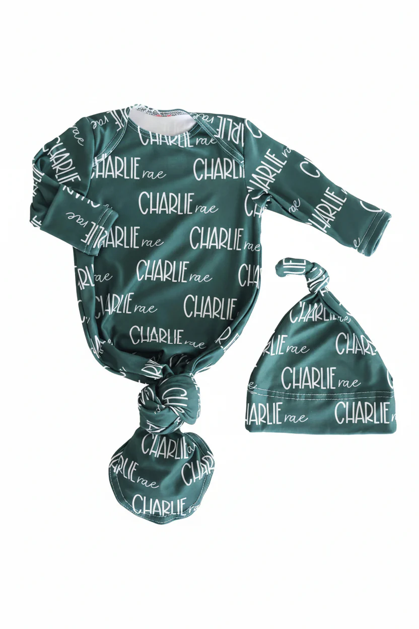 Personalized Font Duo Newborn Baby Knot Gown | Best Selling Neutrals - Image 2