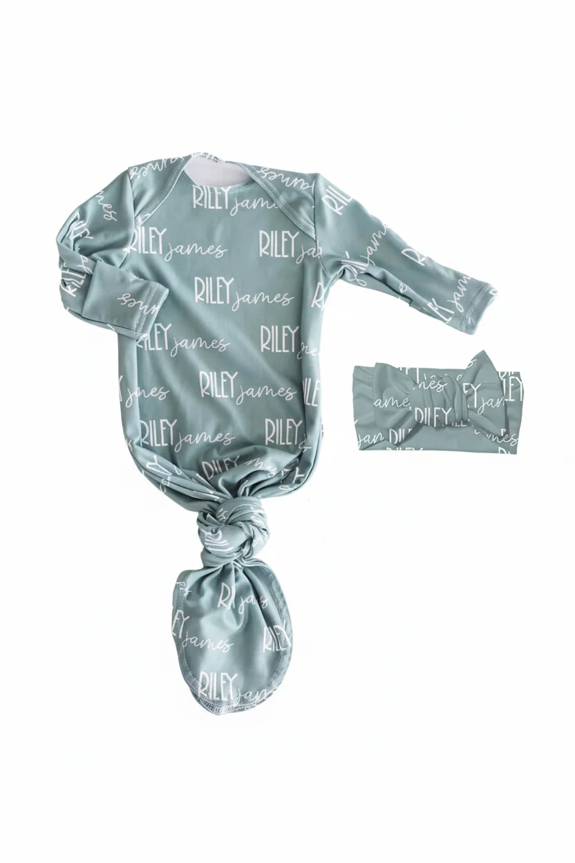Personalized Font Duo Newborn Baby Knot Gown | Best Selling Neutrals - Image 8