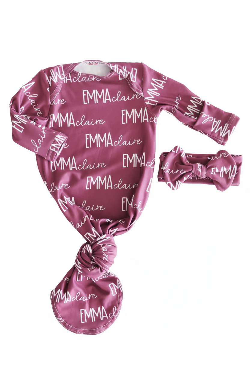 Personalized Font Duo Newborn Baby Knot Gown | Best Selling Pinks - Image 10