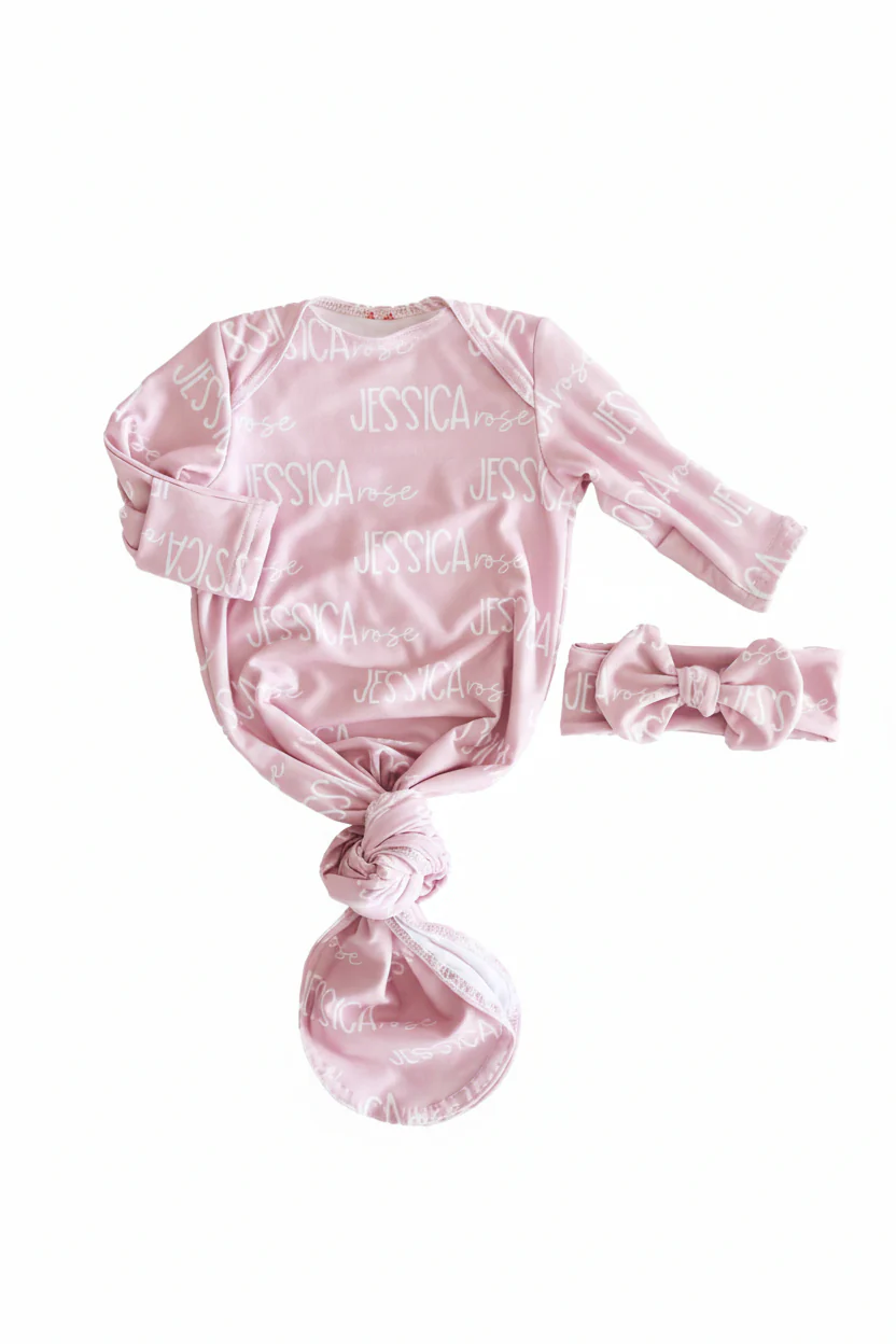 Personalized Font Duo Newborn Baby Knot Gown | Best Selling Pinks - Image 2