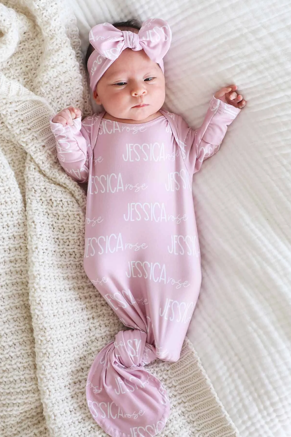 Personalized Font Duo Newborn Baby Knot Gown | Best Selling Pinks - Image 4