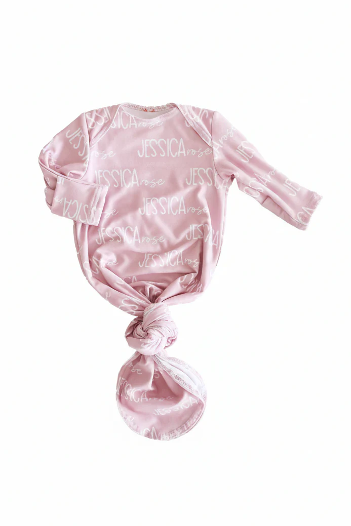 Personalized Font Duo Newborn Baby Knot Gown | Best Selling Pinks - Image 6
