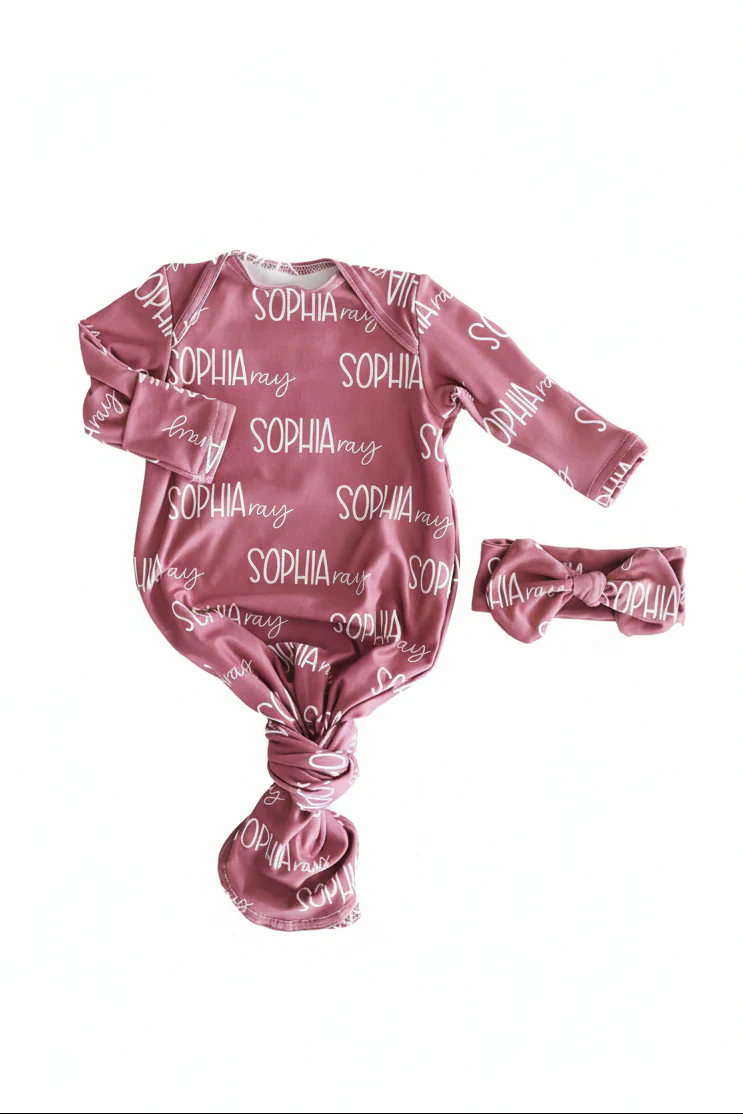 Personalized Font Duo Newborn Baby Knot Gown | Best Selling Pinks - Image 7
