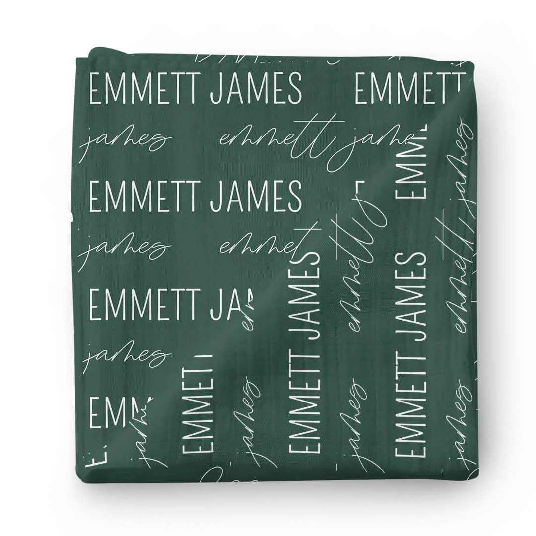 Personalized Forest Green Baby Name Swaddle Blanket - Block & Script - Image 2
