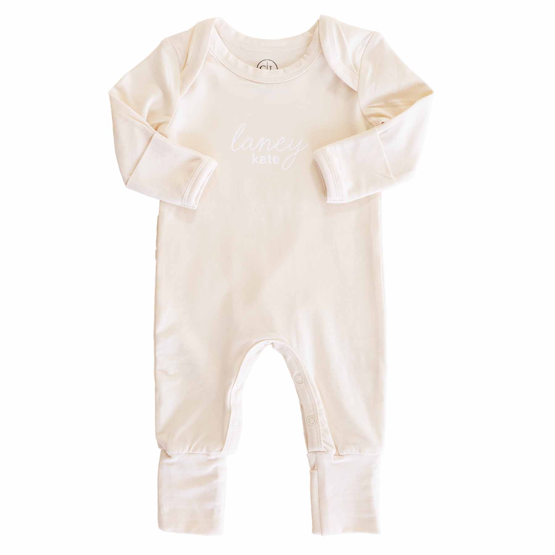 Personalized Full Length Snap Romper | Soft Cream - Image 2