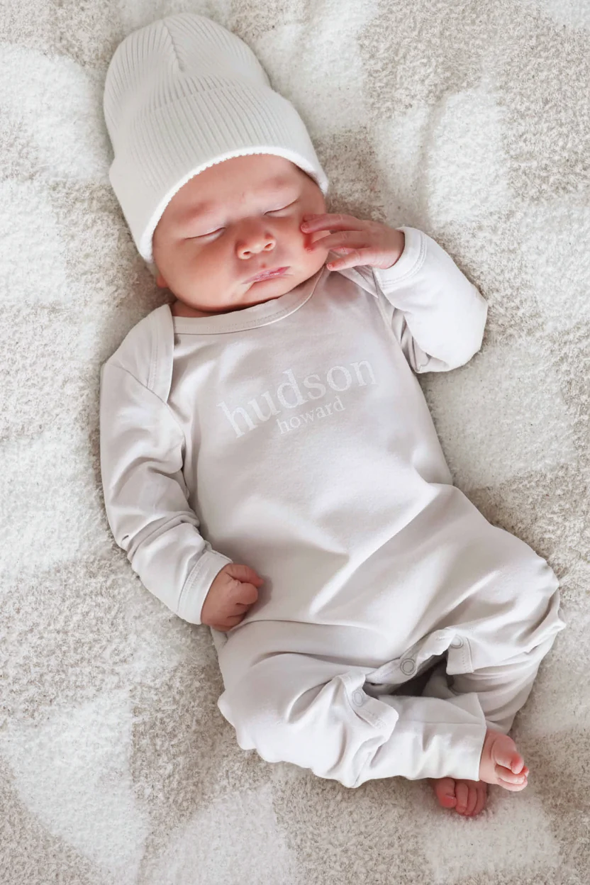 Personalized Full Length Snap Romper | Light Sand