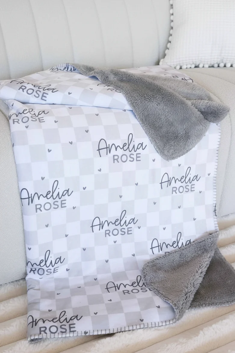 Personalized Sherpa Kids Blanket | Gray Check
