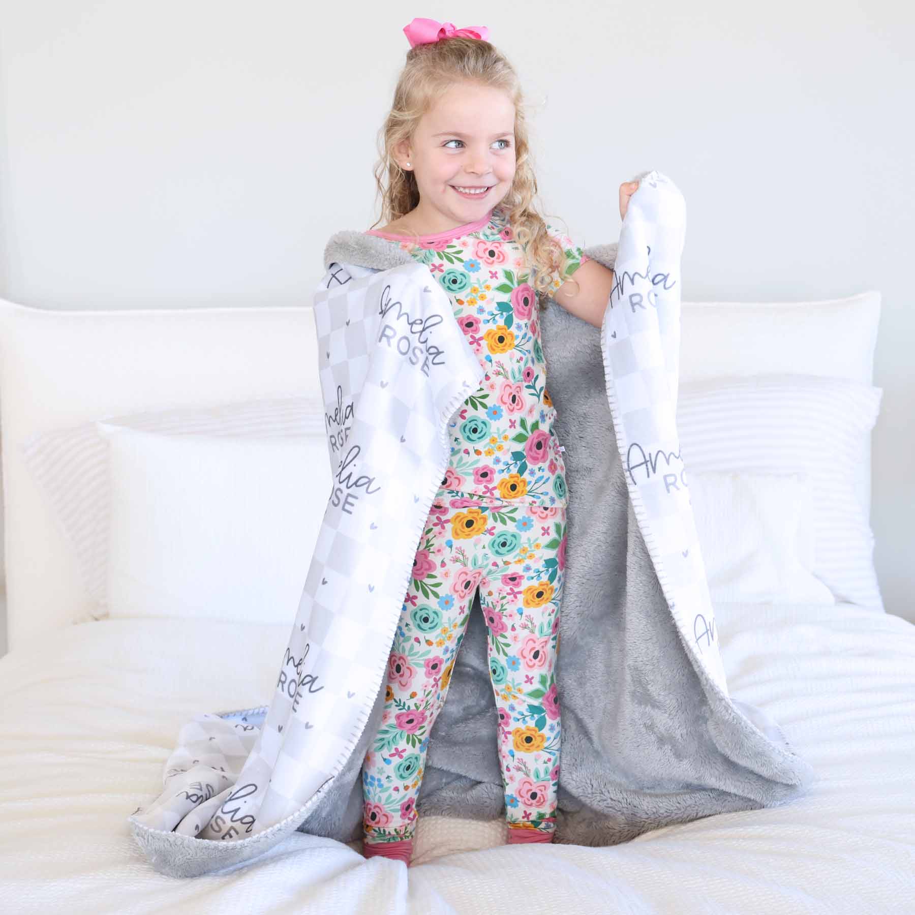 Personalized Sherpa Kids Blanket | Gray Check - Image 2