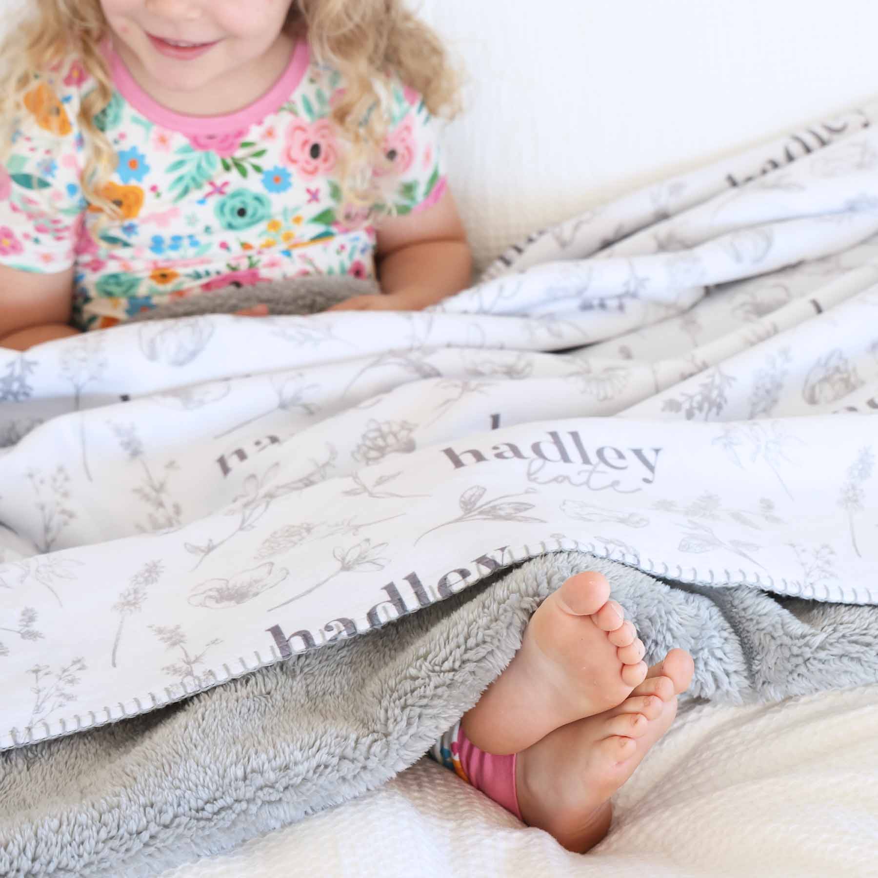 Personalized Sherpa Kids Blanket | Gray Floral - Image 4