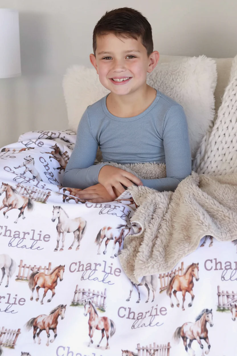 Personalized Sherpa Kids Blanket | Horseback Riding