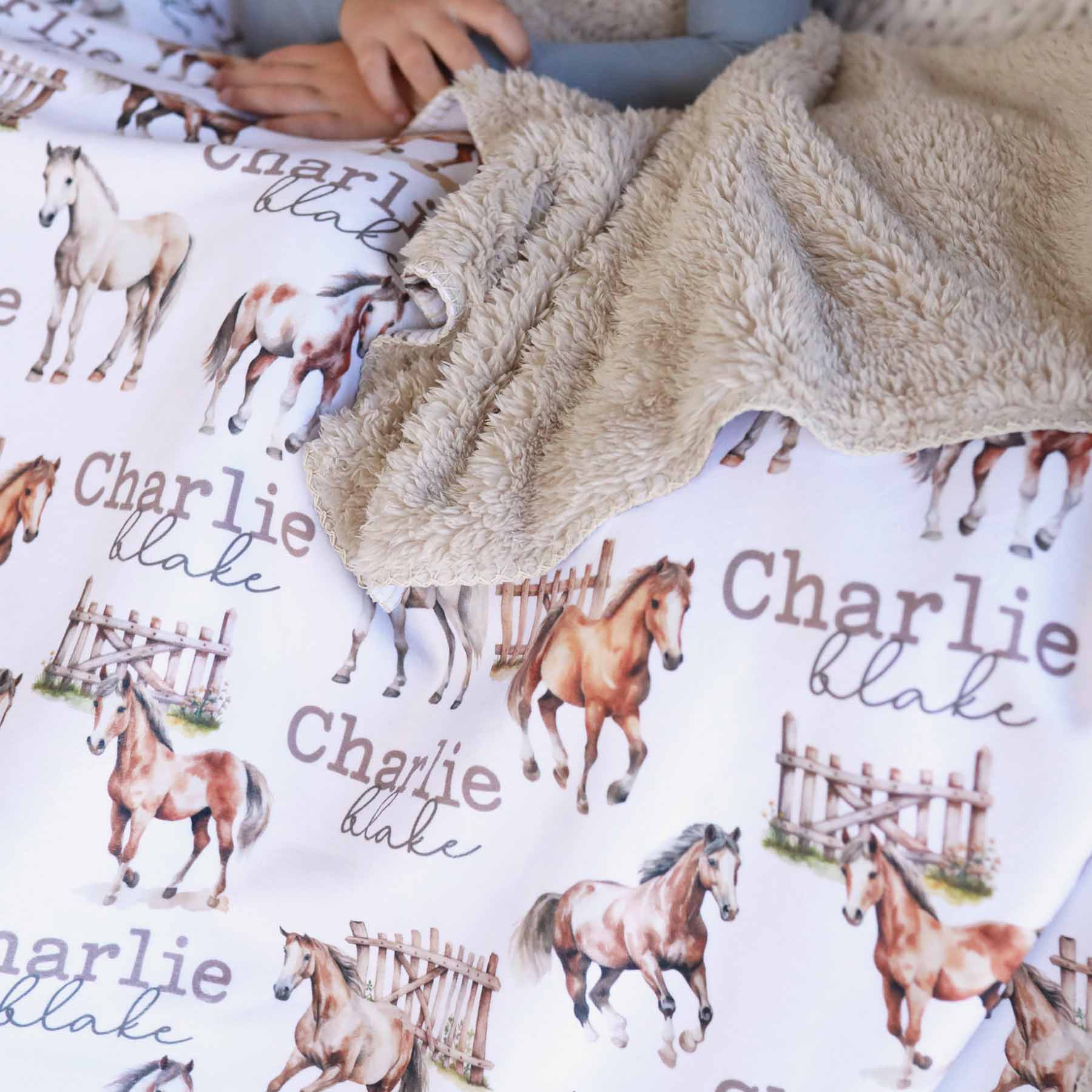 Personalized Sherpa Kids Blanket | Horseback Riding - Image 3