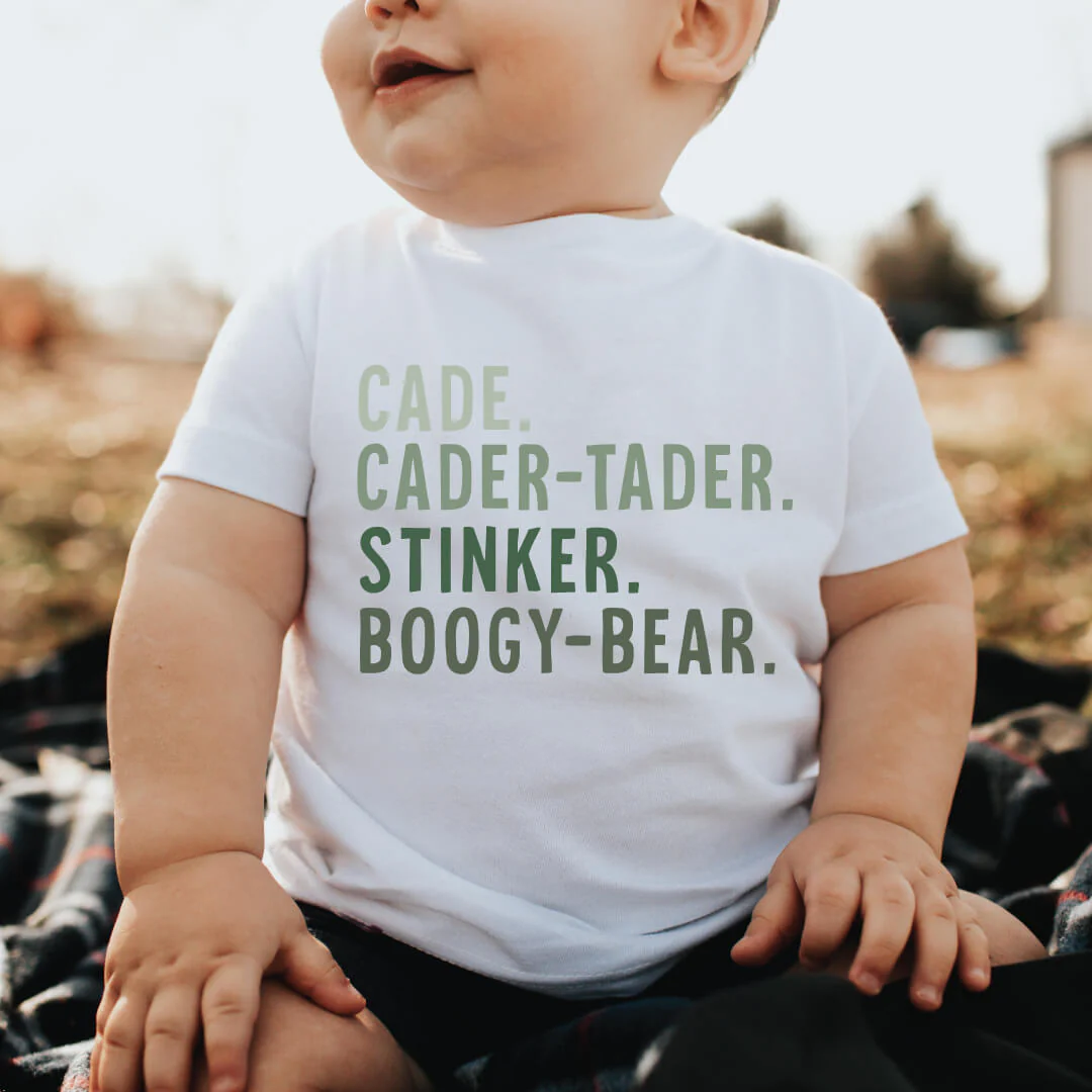 Personalized Green Nickname Color Block Kids Graphic Tee | White - Image 5