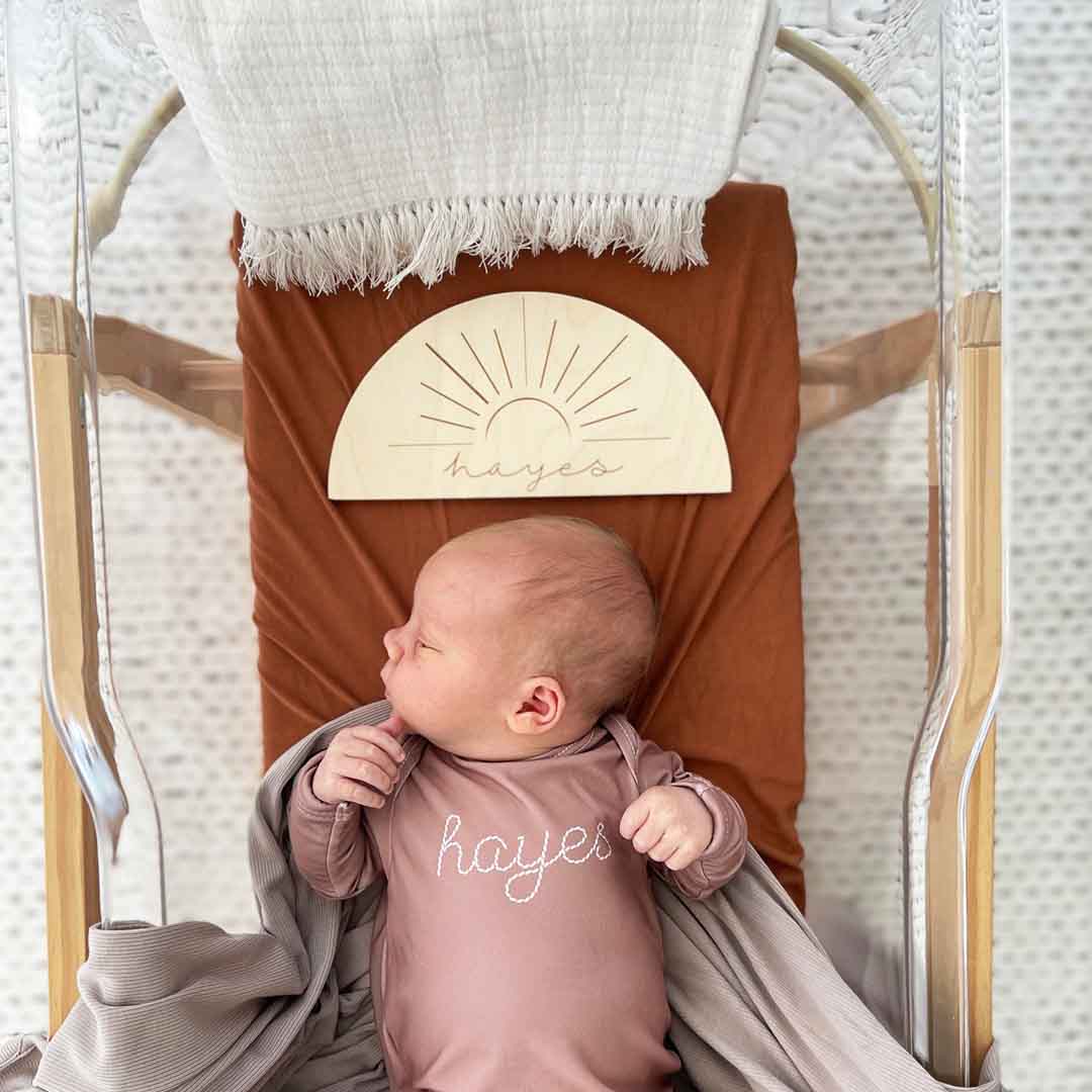 Personalized Half Moon Wood Announcement | Sun - Image 2