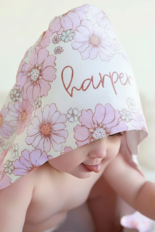 Personalized Hooded Towel | Purple Petunias - Image 4