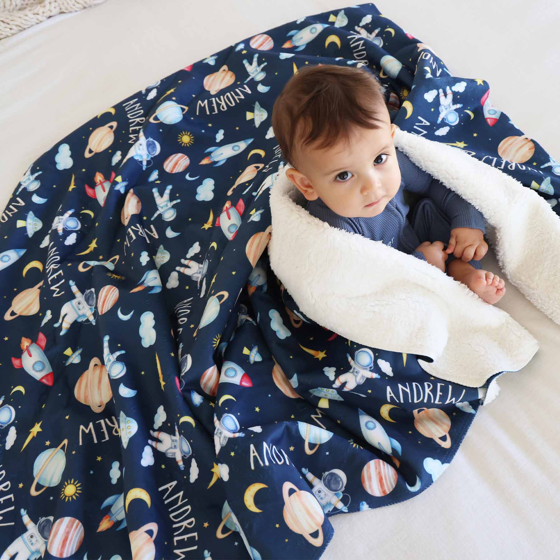 Personalized Sherpa Kids Blanket | Rocket Adventure - Image 3