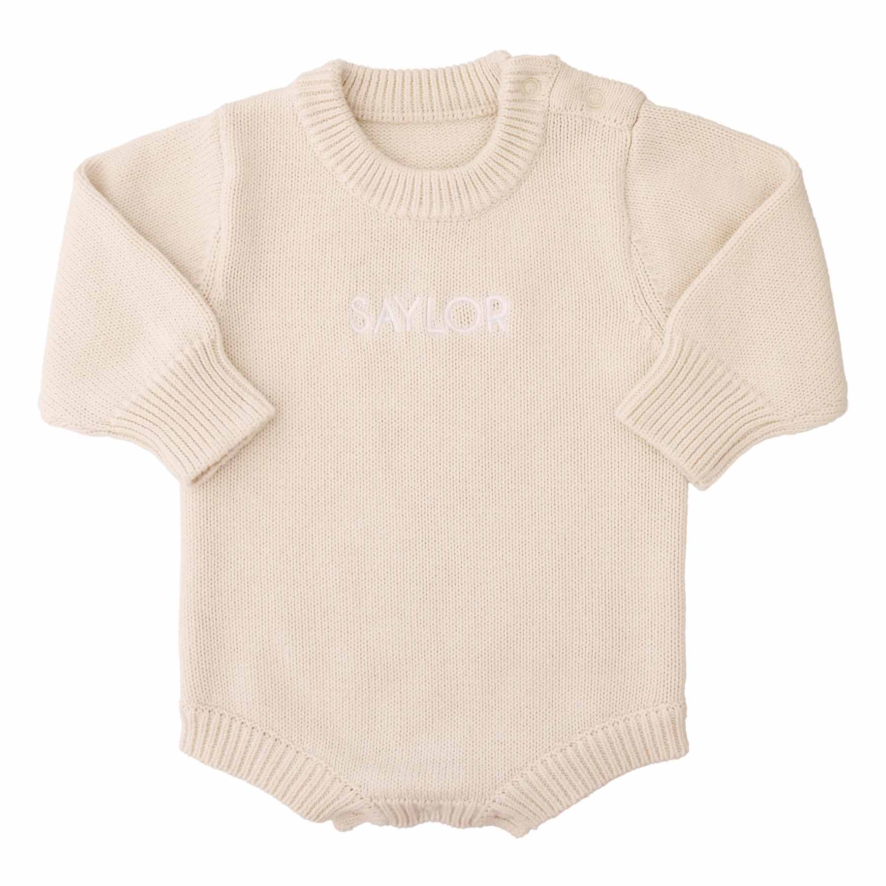 Embroidered Knit Sweater Bubble Romper | Ash - Image 2