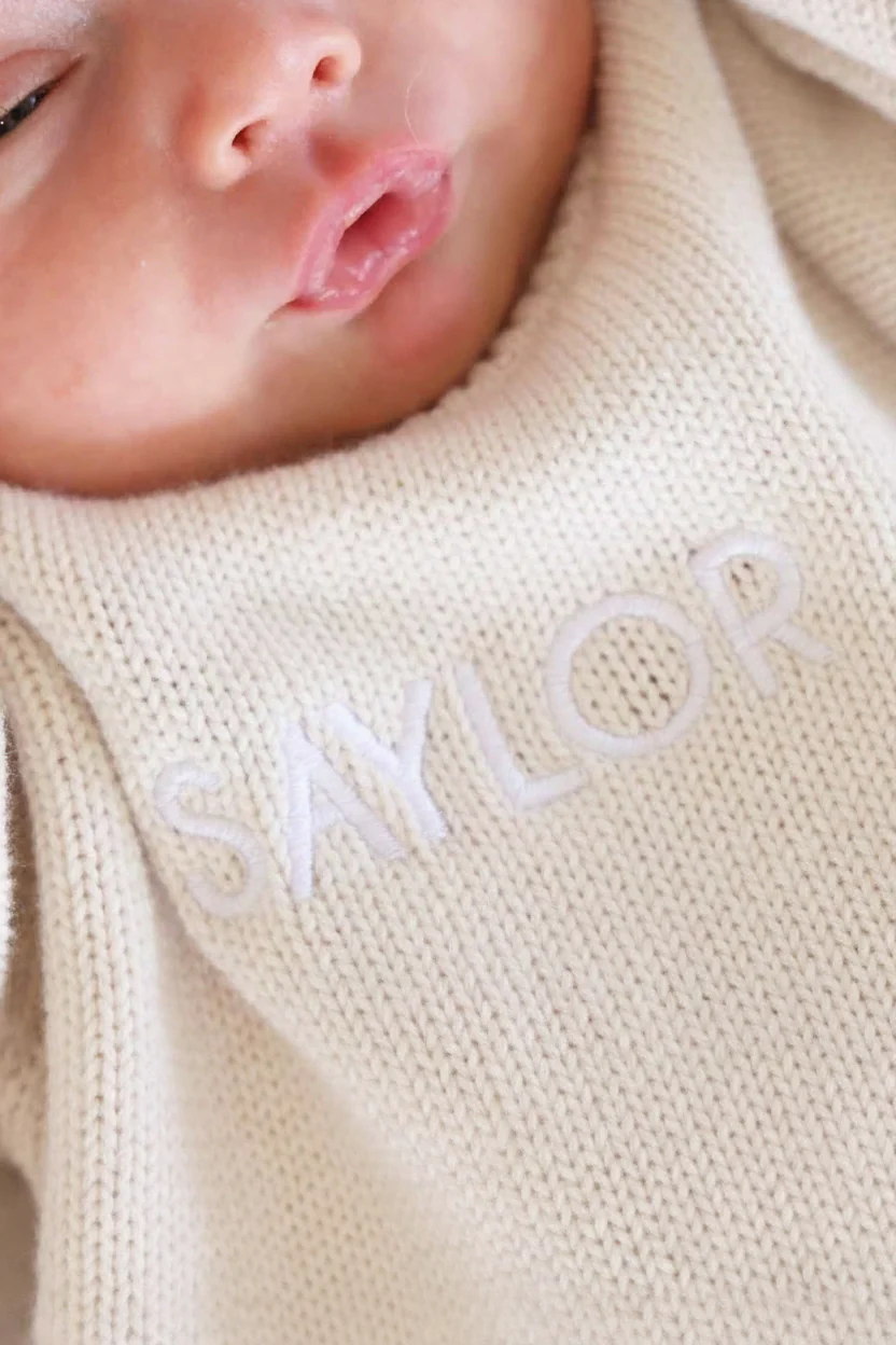 Embroidered Knit Sweater Bubble Romper | Ash - Image 3