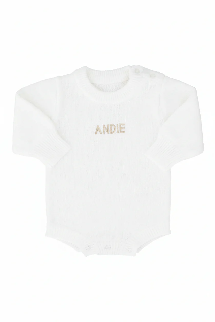 Embroidered Knit Sweater Bubble Romper | Snow - Image 2